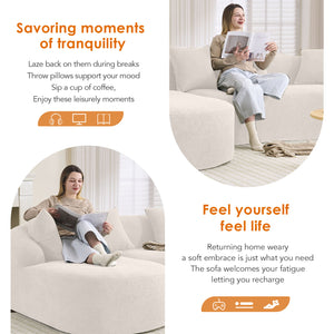 English Elm Boneless L-Shape Sectional Sofa with Curved Chaise Modern Modular Chenille Couch 30D Foam Comfort Lounge Elegance for Living Room Apartments White W2231S00008