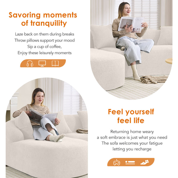 English Elm Boneless L-Shape Sectional Sofa with Curved Chaise Modern Modular Chenille Couch 30D Foam Comfort Lounge Elegance for Living Room Apartments White W2231S00008