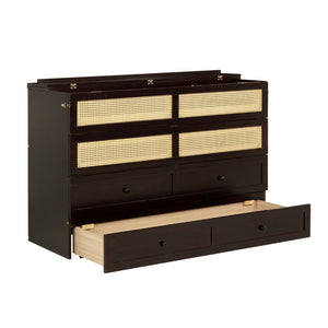 English Elm Queen Size Murphy Bed - Elegant Pine Cabinet With Rattan Accents, Espresso Finish & Storage Drawer W504S00230-GIGA