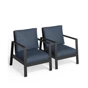English Elm Set of 2 Outdoor Aluminum Patio Armchairs Rust Proof Frame with Plush Foam Cushions Black+Blue B082P454982