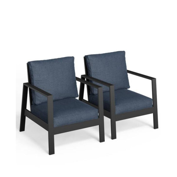 English Elm Set of 2 Outdoor Aluminum Patio Armchairs Rust Proof Frame with Plush Foam Cushions Black+Blue B082P454982