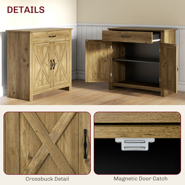 English Elm HOMCOM Rustic Farmhouse Sideboard Buffet Cabinet with Barn Doors, Drawer & Adjustable Shelves for Entryway Natural Wood W2225P229125