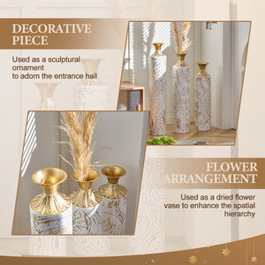 English Elm Floor Metal Vases Set Of 3 - Modern White & Gold Decorative Vases For Home Décor, 24In To 33.5In W2796P237518