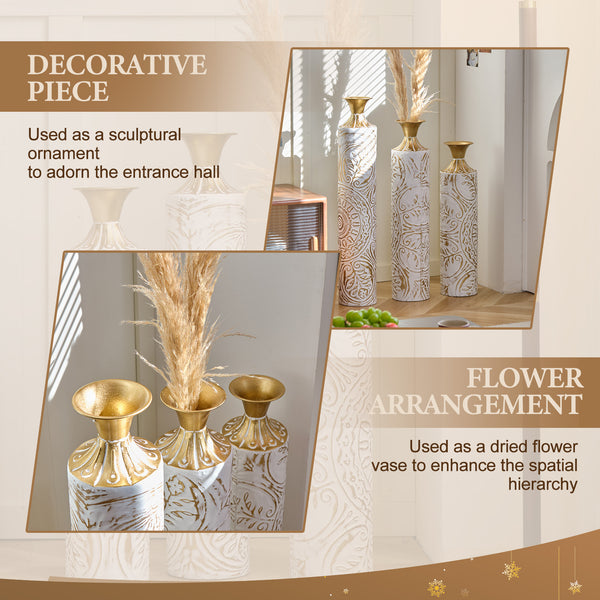 English Elm Floor Metal Vases Set Of 3 - Modern White & Gold Decorative Vases For Home Décor, 24In To 33.5In W2796P237518