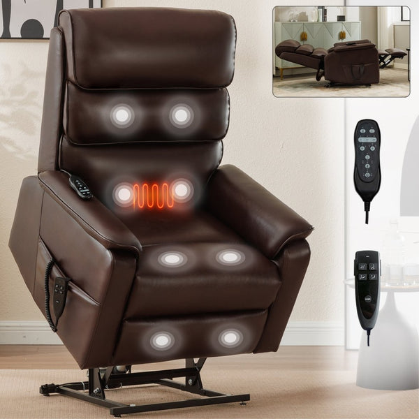 English Elm Dual Motor Power Lift Recliner with Massage Heat and 180 Degree Brown Lounge Chair Brown W1803S00063