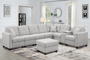 English Elm Sectional Sofa - Luxurious Light Gray Microfiber With Supportive Cushions & Integrated Cup Holders B205S00080-GIGA