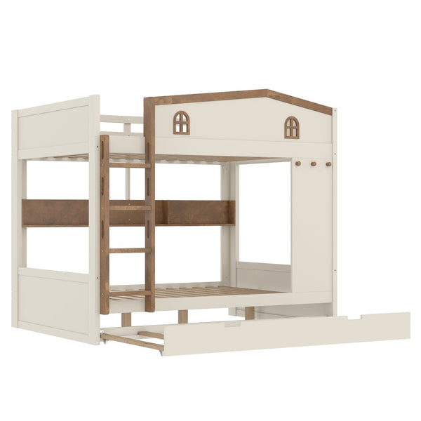 English Elm Twin Xl Solid Pine Loft Bed with Built-in Led Lighting and Storage Shelves W1580S00392