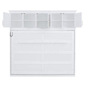 English Elm Queen Murphy Wall Bed with Top Cabinet Storage for Small Space Living White LP006665AAK-1