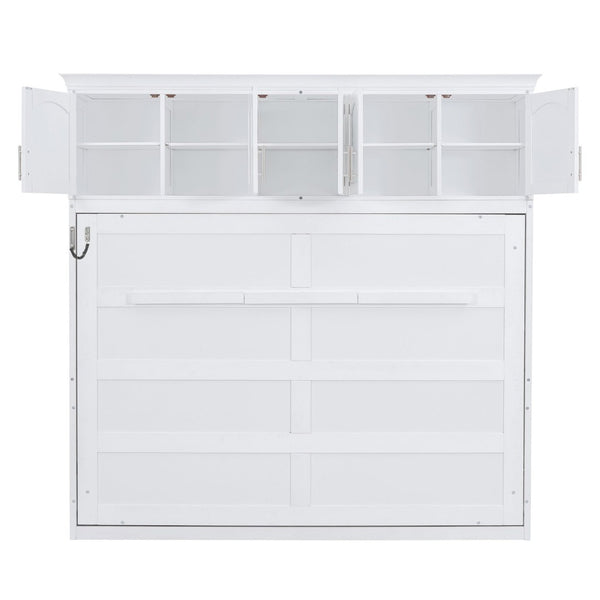 English Elm Queen Murphy Wall Bed with Top Cabinet Storage for Small Space Living White LP006665AAK-1