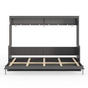 English Elm Queen Murphy Bed with Fold Down Desk Led Lighting and Usb Port for Home Office Dark Gray W1580S00457