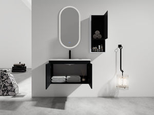 English Elm 30" Wall-Mounted Bathroom Vanity Set With Ceramic Sink, Soft-Close Doors & Ample Storage Solution W999S00331