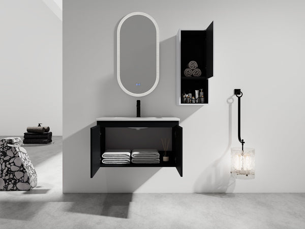 English Elm 30" Wall-Mounted Bathroom Vanity Set With Ceramic Sink, Soft-Close Doors & Ample Storage Solution W999S00331