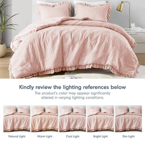 English Elm 7-piece Queen Tufted Pleated Comforter Set with Shams Bed Skirt Decorative Pillows B035P463224