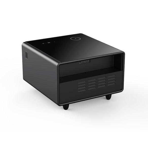 English Elm Modern Smart Side Table With Mini Fridge, Wireless Charging, Usb Ports & Induction Light - Black W1172P178854