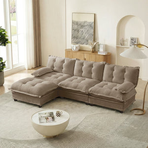 English Elm 107" Modular Cloud Sectional Chenille Deep Seat Couch with Lattice Cushions for Apartments Light Coffee W714S01707