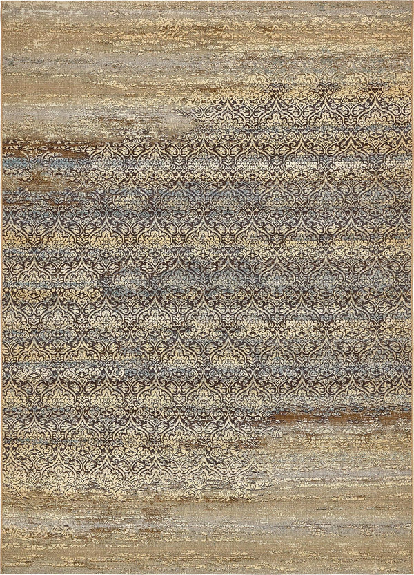 Unique Loom Outdoor Modern Transitional Machine Made Damask Rug Beige, Blue/Brown/Purple 8' 0" x 11' 4"