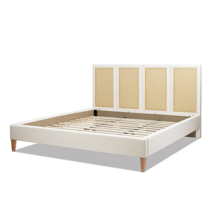 English Elm Jennifer Taylor Home - Toscana King Platform Bed - Elegant Upholstered Cane Back Design In Antique White For Versatile Style B2719P385737