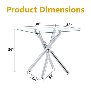 English Elm Modern Tempered Glass Counter Height Pub Table with Electroplated Cross Legs for Home Bar Silver W3875S00007