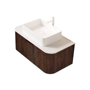 English Elm Dina Floating Bathroom Vanity Sintered Stone Top Glass Basin Striped Plywood Cabinet W2615S00418