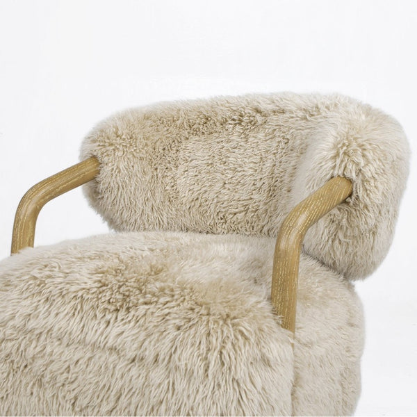English Elm Becker Solid Oak Genuine Sheepskin Accent Armchair Rustic Farmhouse Living Room B2719P277874
