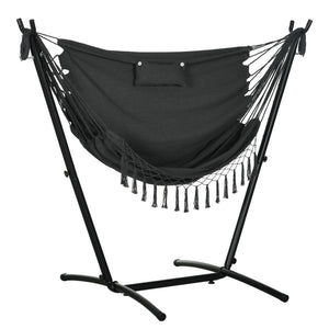 English Elm Outsunny Stylish Hammock Chair With Stand – Boho-Inspired Lounge With Headrest & Side Pocket, Dark Gray W2225P174051-GIGA