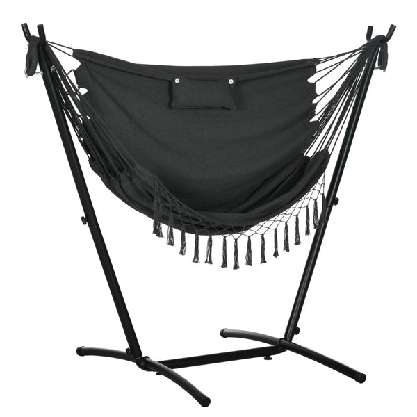 English Elm Outsunny Stylish Hammock Chair With Stand – Boho-Inspired Lounge With Headrest & Side Pocket, Dark Gray W2225P174051-GIGA