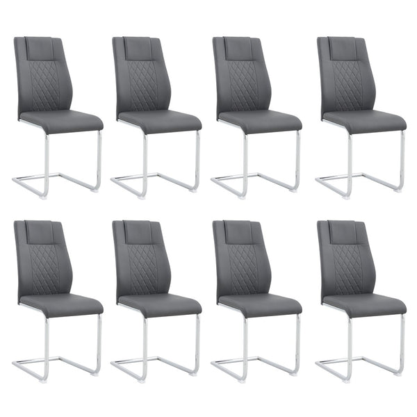 English Elm Modern Pu Leather Upholstered Dining Chairs Set of 8 with Chrome Metal Legs for Kitchen Grey W1151S00425