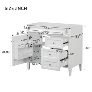 English Elm 36'' Modern Bathroom Vanity Cabinet with Tip-Out Drawer, Adjustable Shelf, Smooth Metal Slides, Solid Wood Frame White N710P186084K