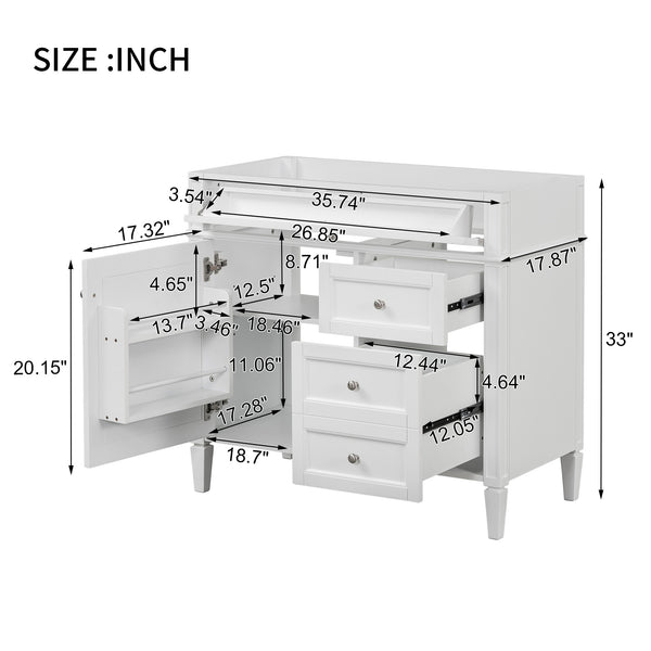 English Elm 36'' Modern Bathroom Vanity Cabinet with Tip-Out Drawer, Adjustable Shelf, Smooth Metal Slides, Solid Wood Frame White N710P186084K