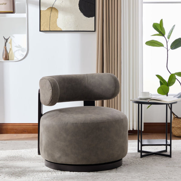 English Elm Wooden Base Barrel Swivel Club Chair Pu Leather Lounge Seat with 360 Degree Rotation N776P422651G