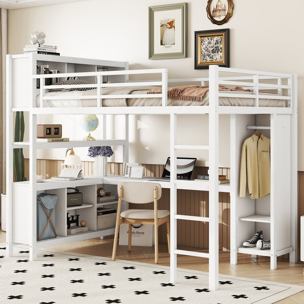 English Elm Metal Loft Bed With L-Shaped Desk & Ample Storage - Full-Size Heavy Duty Bed For Kids & Teens W1580S00067