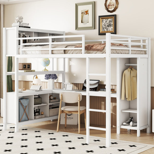 English Elm Metal Loft Bed With L-Shaped Desk & Ample Storage - Full-Size Heavy Duty Bed For Kids & Teens W1580S00067