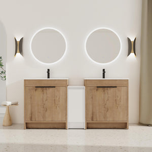 English Elm 72 Inch Freestanding Bathroom Vanity With Ceramic Sink, Soft-Close Doors, And Ample Storage Space W999S00323