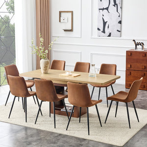 English Elm Scalable Extendable Dining Set Eight Upholstered Chairs Walnut Base Modern Room W1151S04689