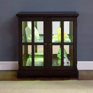 English Elm Led Curio Display Cabinet - Antique Cherry Showcase With Adjustable Shelves, Bluetooth Led Lights & More! W2275P231694