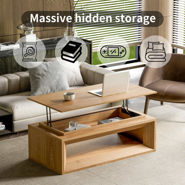 English Elm 43.3'' Wood Veneer Lift Top Coffee Table with Hidden Storage for Living Room Natural Wood W1435P453251