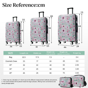 English Elm 6 Piece Hardshell Abs Travel Set with Spinner Wheels Combination Lock and Toiletry Bag Green & Pink Flower N732P391160F