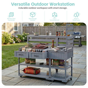English Elm Topmax Modular Fir Wood Outdoor Kitchen Cart Stainless Steel Prep Station Gray N717P417963E