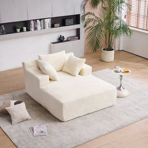 English Elm Oversized Corduroy Chaise Longue Sofa Bed — Modern Deep-Seat Sleeper with Armrests & Pillows for Compact Spaces Beige W1752P264712