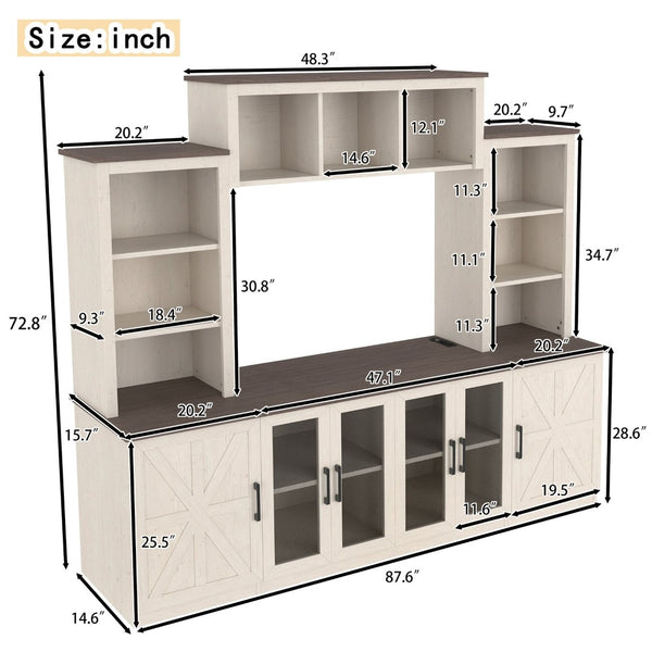 English Elm Wall Unit Entertainment Center with Built in Charging Mdf Media Console Open Shelving Beige W1580S00436