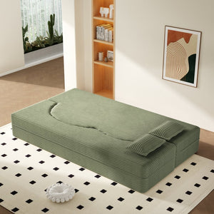 English Elm Modern Corduroy Floor Sofa Foldable Twin Sleeper Foam Filled for Dorms and Playrooms Green W1885P446610