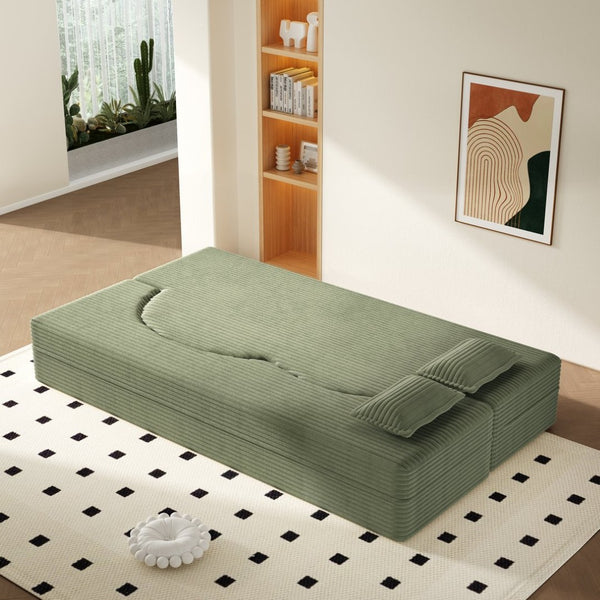 English Elm Modern Corduroy Floor Sofa Foldable Twin Sleeper Foam Filled for Dorms and Playrooms Green W1885P446610