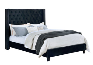English Elm Elegant Queen Wingback Bed Tufted Upholstered Frame in Soft Flannelette Fabric B2741S00844