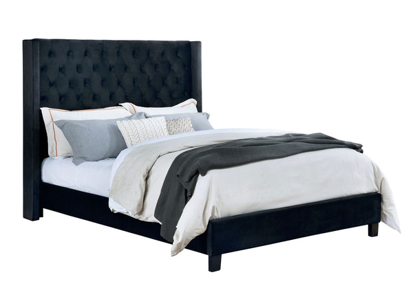 English Elm Modern Wingback Eastern King Bed Velvet Upholstered Tufted Headboard Bedroom Frame B2741S00845
