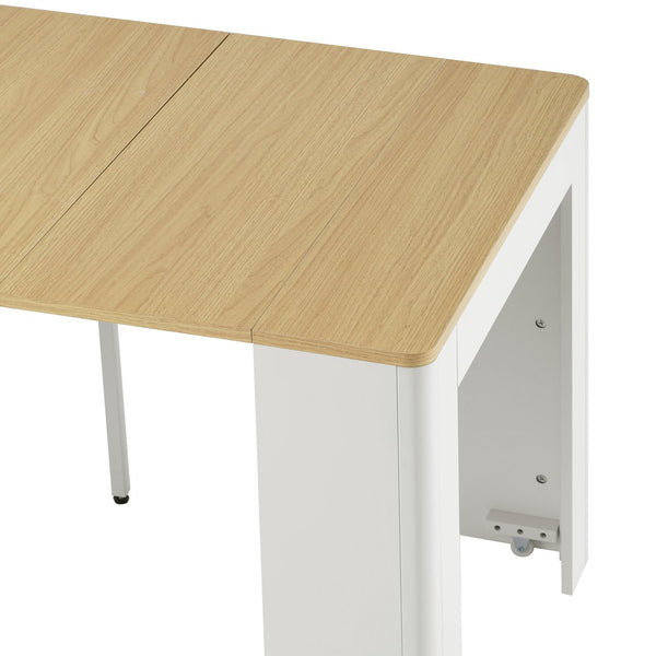 English Elm TREXM Extendable Dining Table with LED Light Strip, Built-In USB/Type-C Outlet, Rolling Space-Saver Cabinet Cream White,Natural XW000024AAK