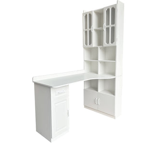 English Elm L-Shaped Corner Desk White with Hutch, Shelves & Drawer — Space-Saving 2-in-1 Office Workstation with Ample Storage W331S00203