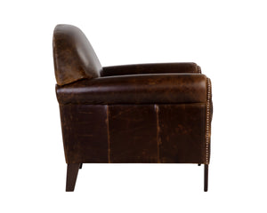 Sunpan Bastoni Lounge Chair - Luxurious Italian Bovine Leather with Nailhead Detailing & Solid Wood Legs