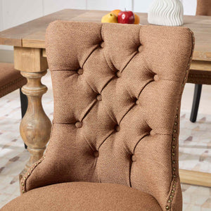 English Elm Nikki Modern Tufted Linen Dining Chair with Solid Wood Frame, High-Rebound Cushion, Nailhead Trim, 300 lb Capacity Coffee W1143P233649