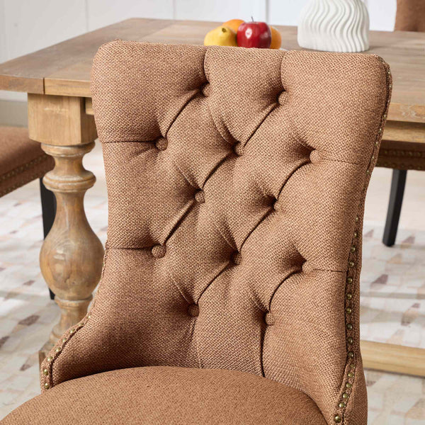 English Elm Nikki Tufted Flax Linen Dining Chair with Solid Wood Frame, High-Rebound Cushion, Nailhead Trim Coffee W1143P233649