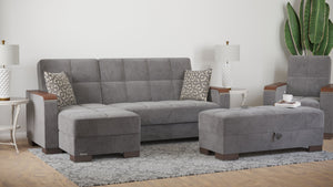 English Elm PrimeNest Upholstered ZenAero Convertible Ottoman with Wood Trim, Click-Clack Storage, Microfiber Comfort Gray B030P280980